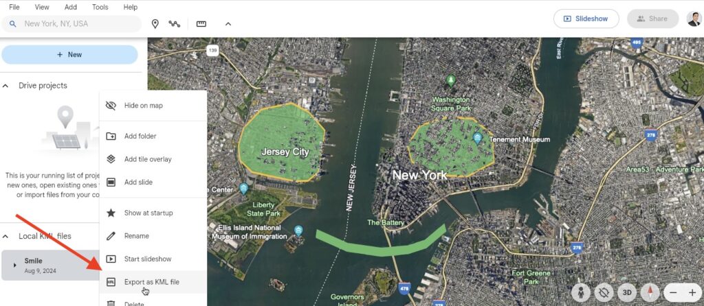 Export KML file Google Earth